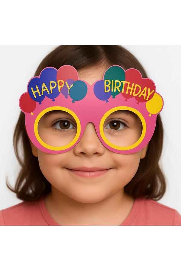 Go İthalat Balon Desenli̇ Karton Doğum Günü Gözlükleri̇ 6 Adet Pembe Renk (5258)