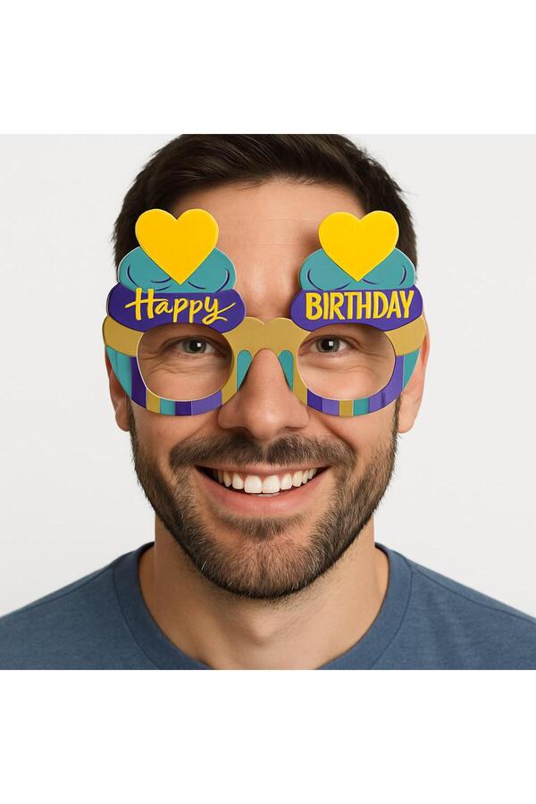 Go İthalat Cupcake Temalı Doğum Günü Renkli̇ Karton Happy Bi̇rthday Gözlüğü 6 Adet (5258)