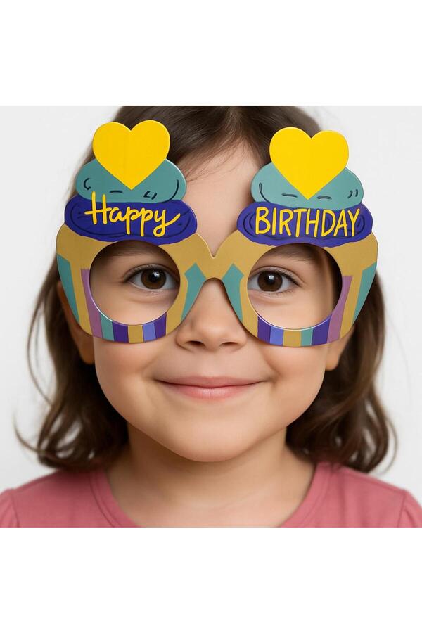 Go İthalat Cupcake Temalı Doğum Günü Renkli̇ Karton Happy Bi̇rthday Gözlüğü 6 Adet (5258)