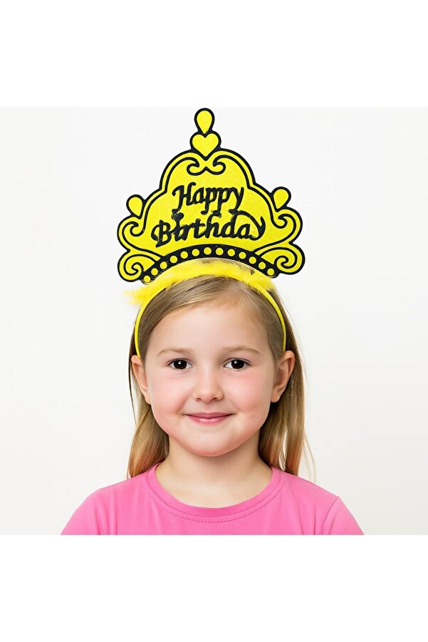 Go İthalat Sarı Happy Bi̇rthday Prenses Tacı - Doğum Günü Taç Aksesuarı (5258)