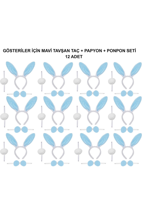 Go İthalat Mavi̇ Tavşan Kostüm Seti̇ – Taç, Papyon, Ponpon (12’Li̇ Paket) (4457)