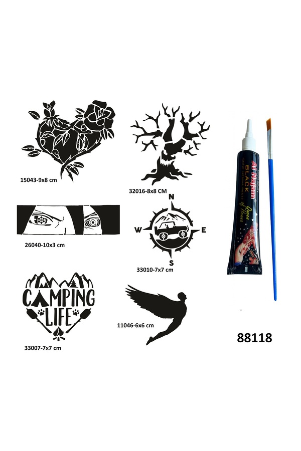 Ai̇rbrush Tattoo Kamp Ve Doğa Geçi̇ci̇ Dövme Yapma Seti̇ Si̇yah Kına Ve Fırça Hedi̇yeli̇