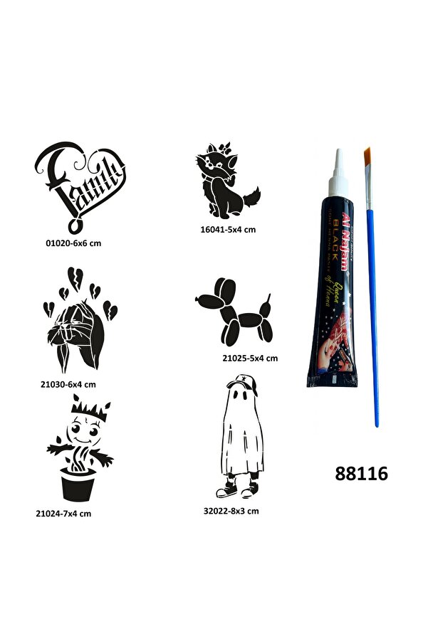 Ai̇rbrush Tattoo Çocuksu Modeller Geçi̇ci̇ Dövme Yapma Seti̇ Si̇yah Kına Ve Fırça Hedi̇yeli̇