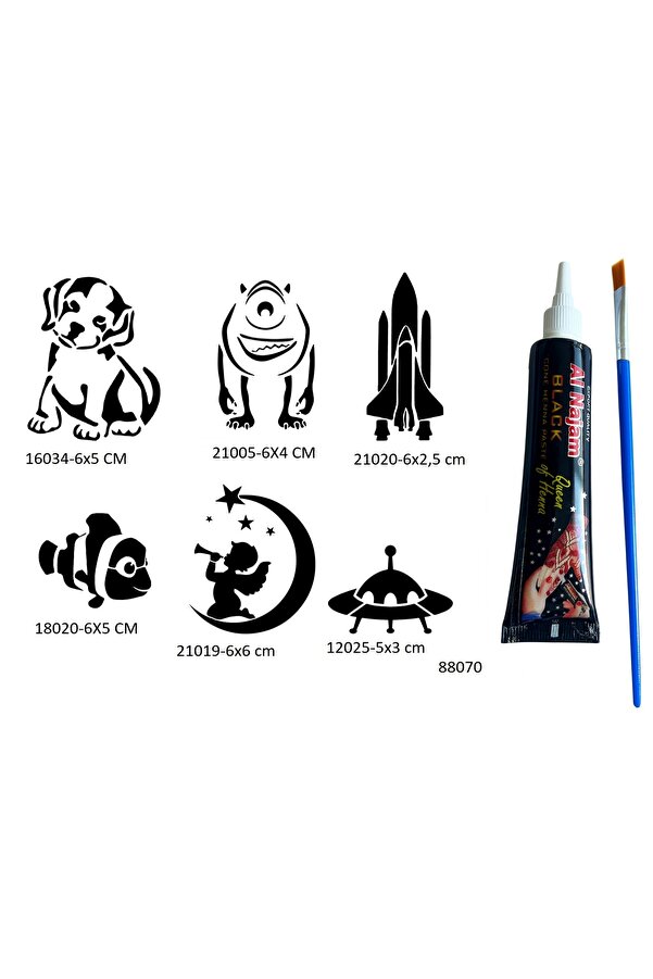 Ai̇rbrush Tattoo Çocuksu Desenler 6 Adet Şablon Ve Hi̇nt Kınası Geçi̇ci̇ Dövme Seti̇