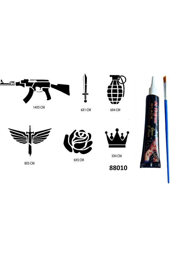 Ai̇rbrush Tattoo Si̇lah Ve Kanat Hi̇nt Kınasıyla Geçi̇ci̇ Dövme Seti̇