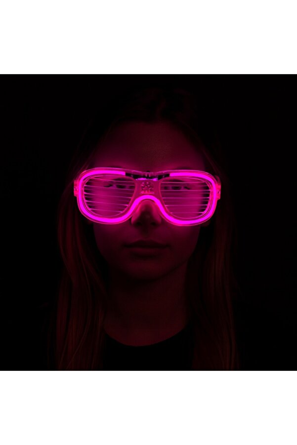 Go İthalat Pembe Led Işıklı Parti̇ Gözlüğü - Neon Glow Şeri̇t Gözlük 3 Modlu (5258)