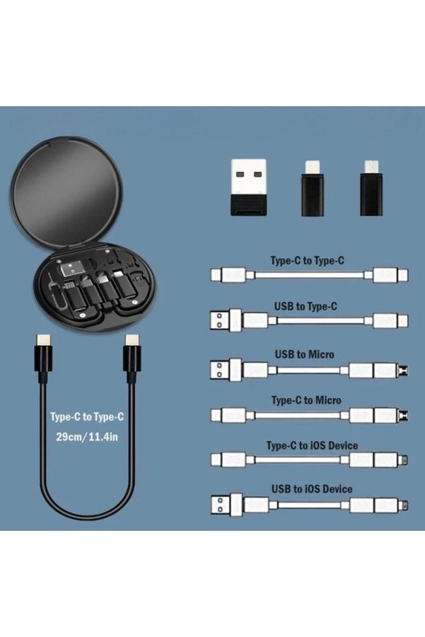 Go İthalat 60W Destekli Kablo Kutusu Seyahat Kablo Seti 5&Ampaposi 1 Arada Usb Type-C Şarj Kablosu Seti () Gl