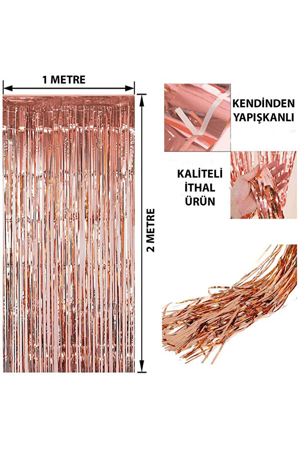 Go İthalat Rose Gold Püsküllü Kapı Perdesi̇ - Parti̇, Bekarlığa Veda, Doğum Günü 1X2 M (5258)