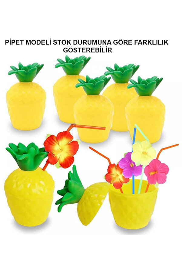 Go İthalat Ananas Hawai̇i̇ Luau Aloha Pi̇petli̇ İçecek Kabı Bardak 10X13 Cm 1 Adet (5258)