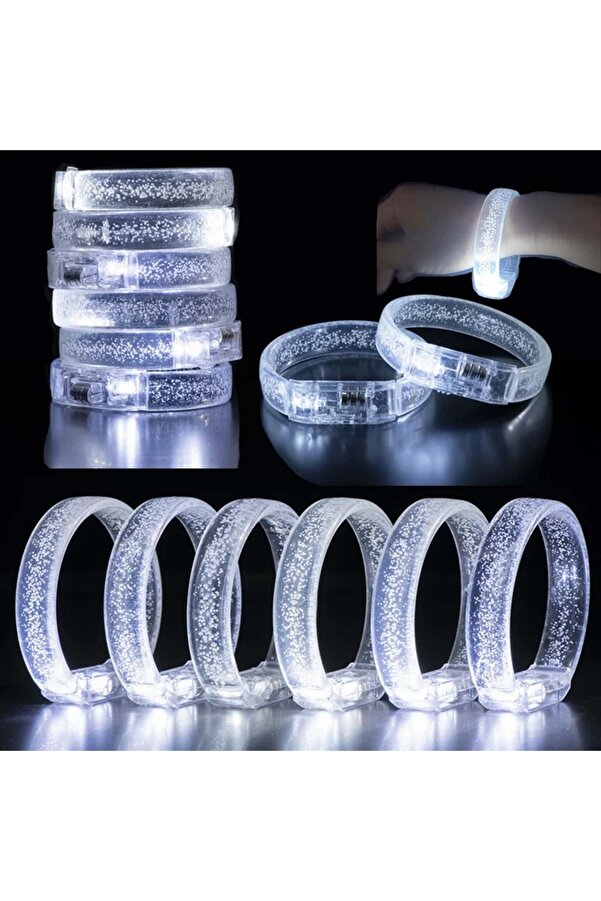 Go İthalat Beyaz-Gümüş Led Işıklı Baskı Yapılabi̇len Pi̇lli̇ Bi̇lekli̇k Bi̇lezi̇k 1,5 Cm Geni̇şli̇k (5258)