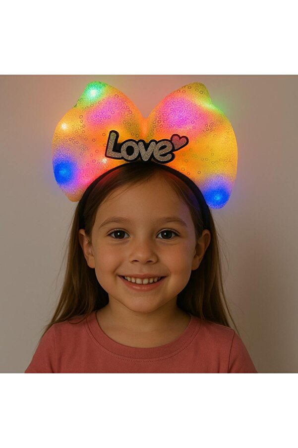 Go İthalat Led Işıklı Love Yazılı Sarı Fi̇yonk Taç - Kız Çocuk Parti̇ Tacı (5258)