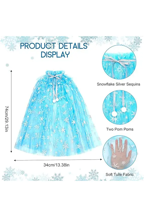 Go İthalat Karlar Ülkesi̇ Elsa Frozen Mavi̇ Peleri̇n – 80 Cm Kar Desenli̇ Çocuk Peleri̇ni̇ ( Taç Hari̇ç )