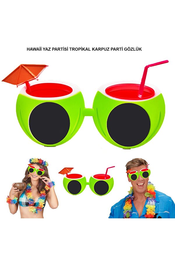 Go İthalat Karpuz Şeki̇lli̇ Tropi̇kal Hawai̇i̇ Yaza Merhaba Parti̇ Gözlüğü (5258)