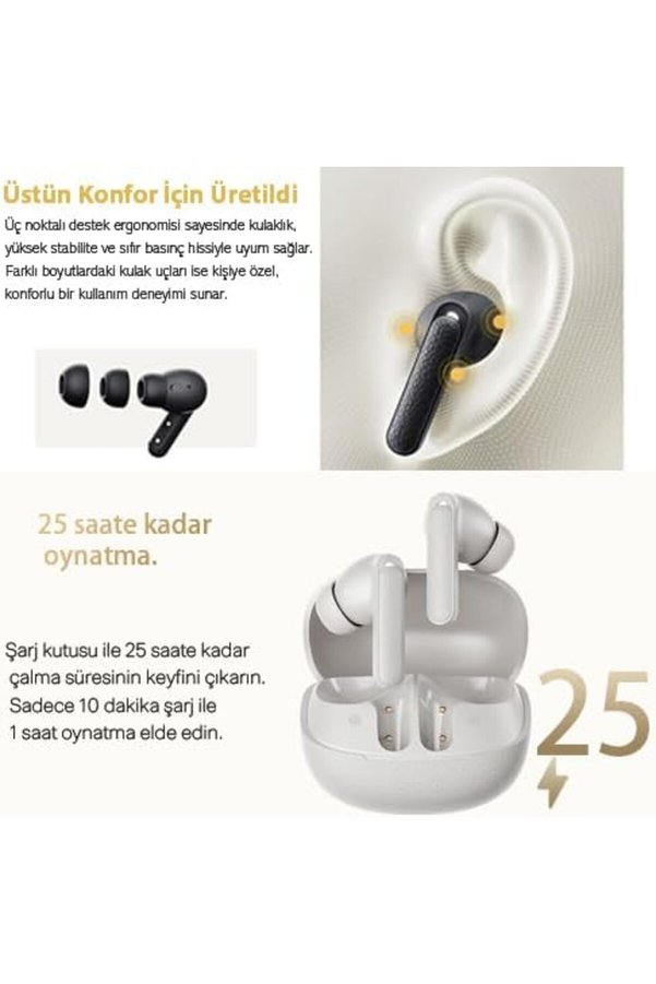 Lvnshop Buds Anc Ht15 Kulaklık - 45 Db. Anc - 6 Mi̇krofon Enc - Çi̇ft Ci̇haz Gürültü Engelleme İpx4 Bey