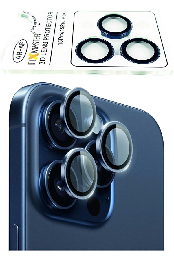 Lvnshop 15 Pro - 15 Pro Max Uyumlu (Mavi̇ Ti̇tanyum) Kamera Lens, Kurulum, Alaşımlı Çerçeve, Darbelere