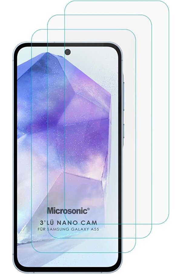 Lvnshop A55 Screen Protector Glass Cam Ekran (3`Lü Paket) [ A55 İle Uyumlu Ekran - Şeffaf] 224120