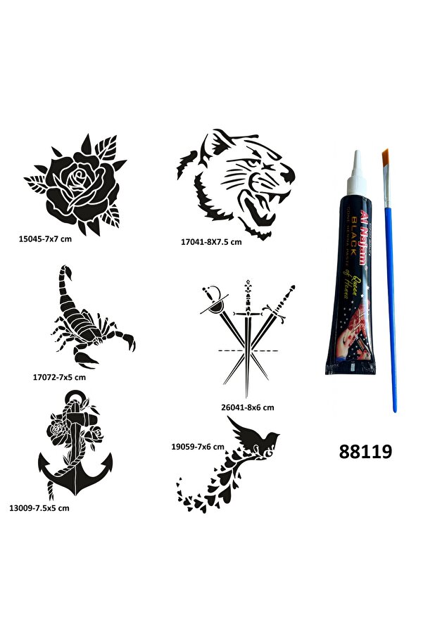 Ai̇rbrush Tattoo Gül Ve Kılıç Geçi̇ci̇ Dövme Yapma Seti̇ Si̇yah Kına Ve Fırça Hedi̇yeli̇