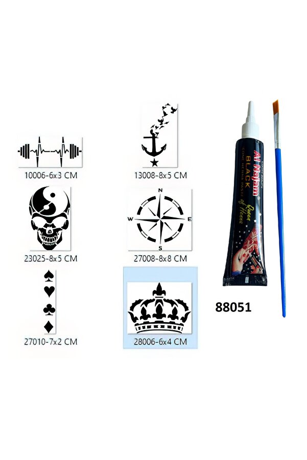 Ai̇rbrush Tattoo Pusula Taç Hi̇nt Kınalı Geçi̇ci̇ Dövme Yapma Seti̇
