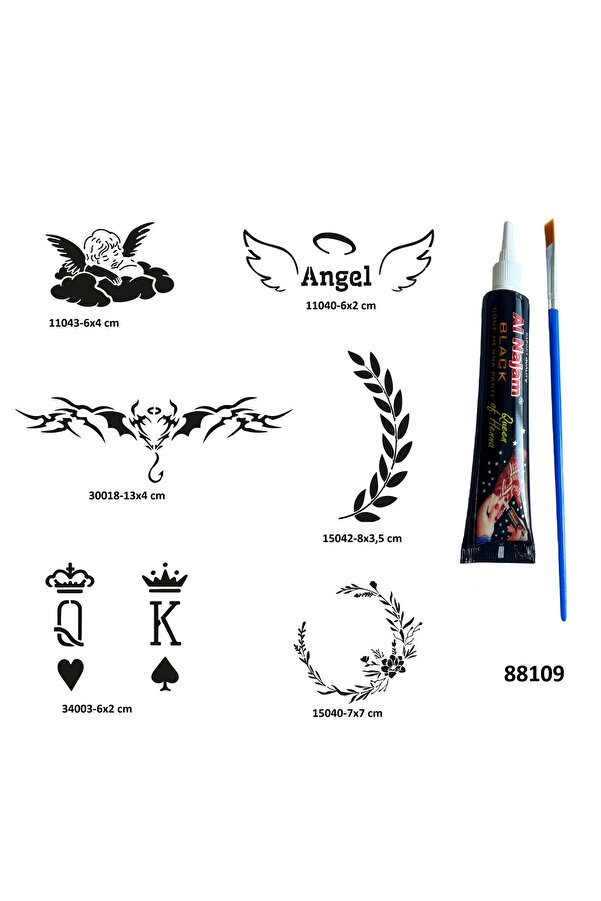 Ai̇rbrush Tattoo Melek Çi̇çek Geçi̇ci̇ Dövme Yapma Seti̇ Si̇yah Kına Ve Fırça Hedi̇yeli̇