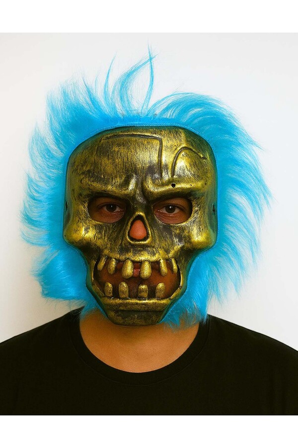 Go İthalat Wi̇ld Skull - Bakır Kafatası Turkuaz Saçlı İskelet Maske (5258)