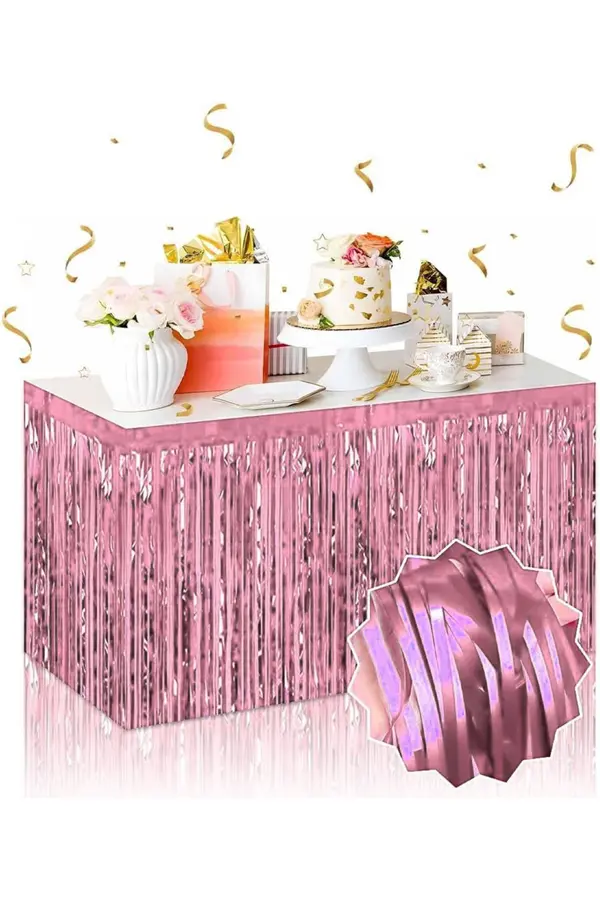 Go İthalat Kendi̇nden Yapışkanlı Rose Gold Metali̇ze Püsküllü Masa Eteği̇ - 75 X 275 Cm Parti̇ Süslemesi̇ (5258)