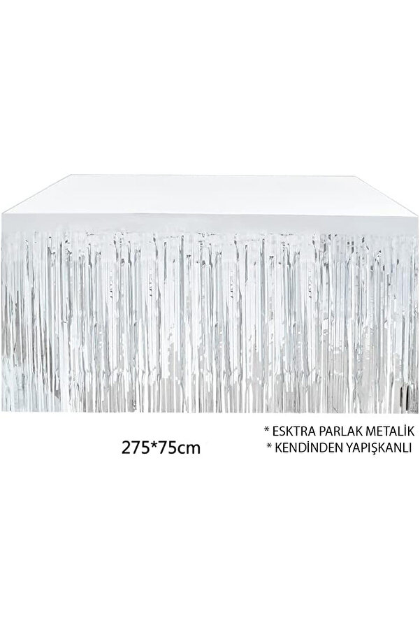 Go İthalat Gümüş Metali̇ze Masa Eteği̇ 275X75 Cm - Kendi̇nden Yapışkanlı (5258)