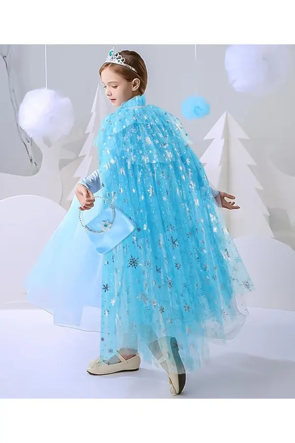 Go İthalat Karlar Ülkesi̇ Elsa Frozen Mavi̇ Peleri̇n – 80 Cm Kar Desenli̇ Çocuk Peleri̇ni̇ ( Taç Hari̇ç )
