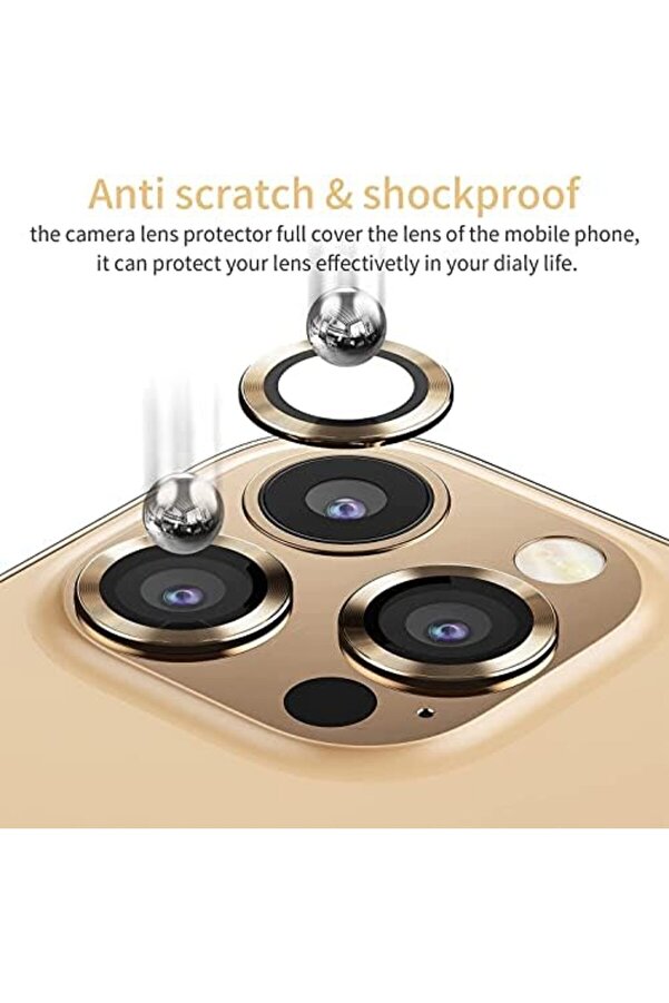 Aclyashop İphone 12 Pro Max Uyumlu Alaşım Çerçeveli̇ Tempered Glass Kamera Lens Kırılmaz Cam(3 Lü Set