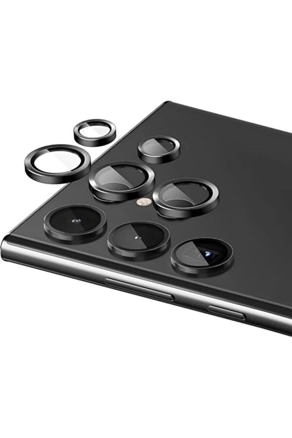 Ynsshopi̇ng S22 Ultra İle Uyumlu Çerçeveli̇ Temperli̇ Safi̇r Metal Lens (Si̇yah, S22 Ultra) Newtrrendi̇ng