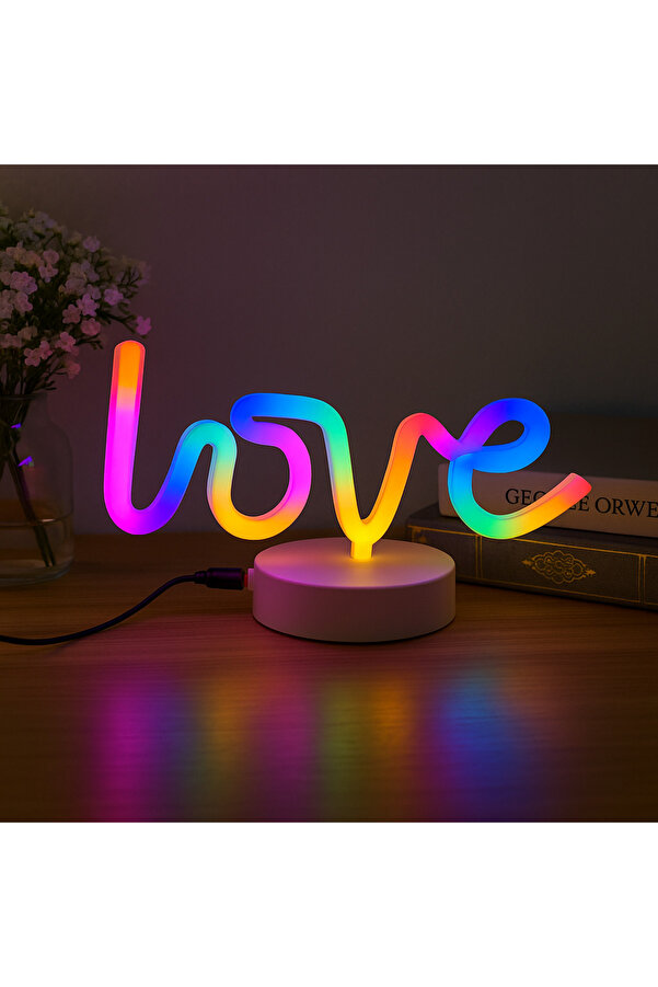 Neon Işıklı Love Masa Lambası – Rgb Renkli̇ Gece Lambası Usb + Pi̇lli̇