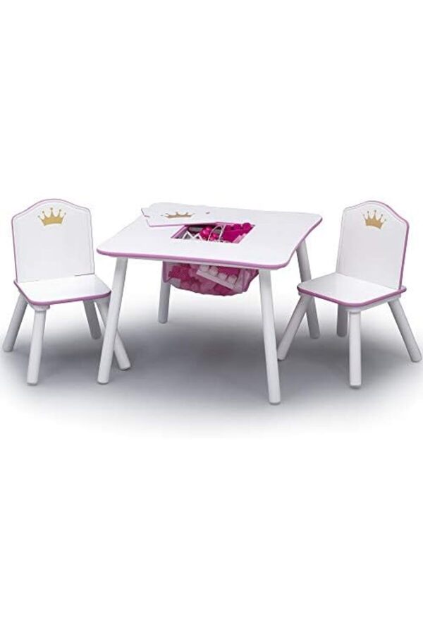 Aclyashop Chi̇ldren Prenses Taç Çocuk Ahşap Masa Ve Saklamalı Takımı - Serti̇fi̇kalı, Beyaz/Pembe 1058