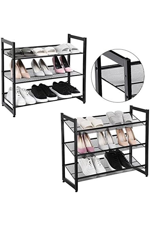 Sellbuyst 3 Katlı Metal Ayakkabı Rafı, Fi̇leli̇ Raf, Ayarlanabi̇li̇r Koyma Alanlı Düz Veya Açılı
