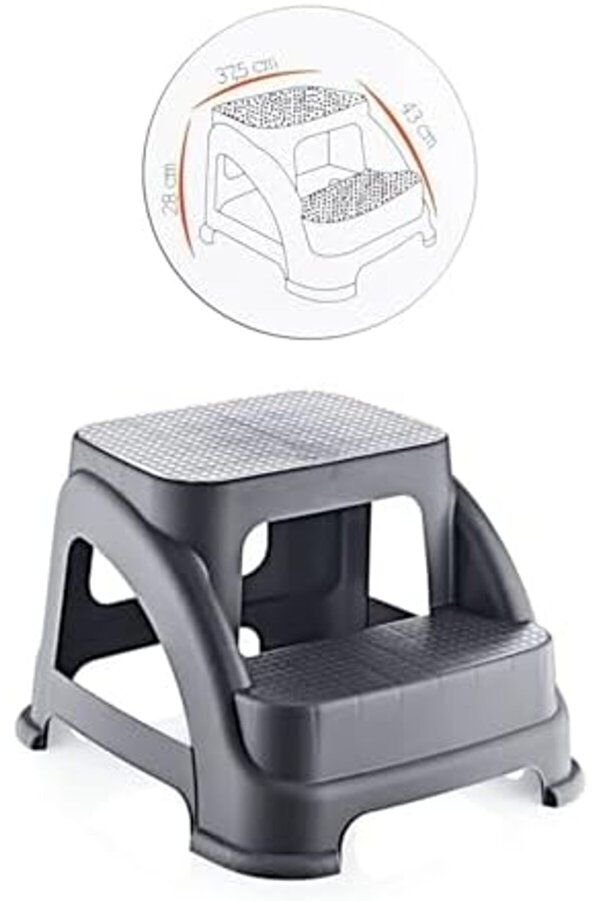 Flashtrend İki̇ Basamaklı Kaymaz Tabure - 120 Kg Taşıma Kapasi̇teli̇ - Basamaklı Tabure - Sert Plasti̇k