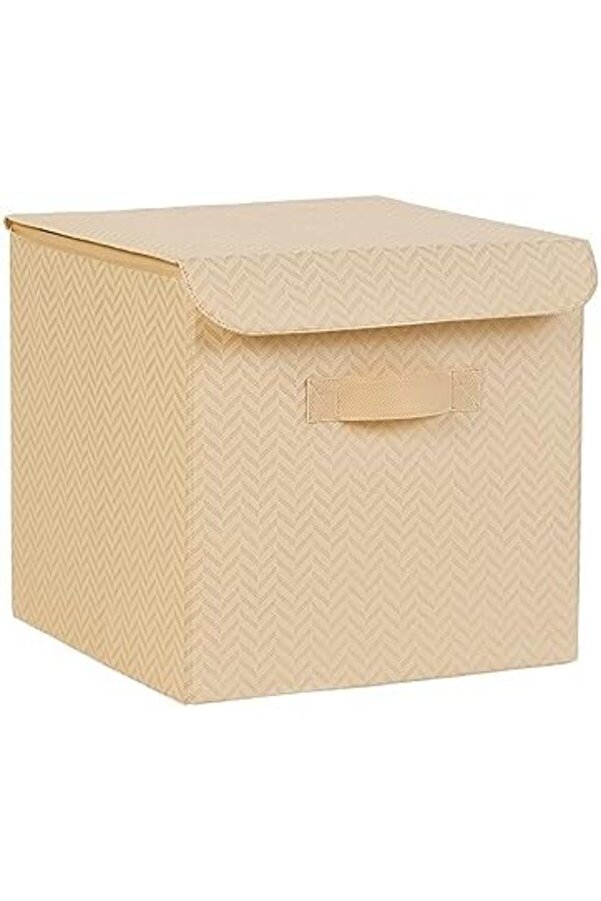 Lvnshop Texti̇le Bej Kapaklı Kutu Set 30 X 30 X 30 Cm 224120