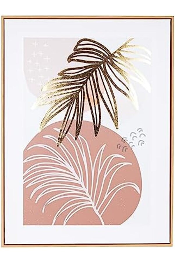 Ahşap Çerçeveli̇ Kabartmalı Yaprağı Kanvas Tablo Somon- 60X3X80 Cm.