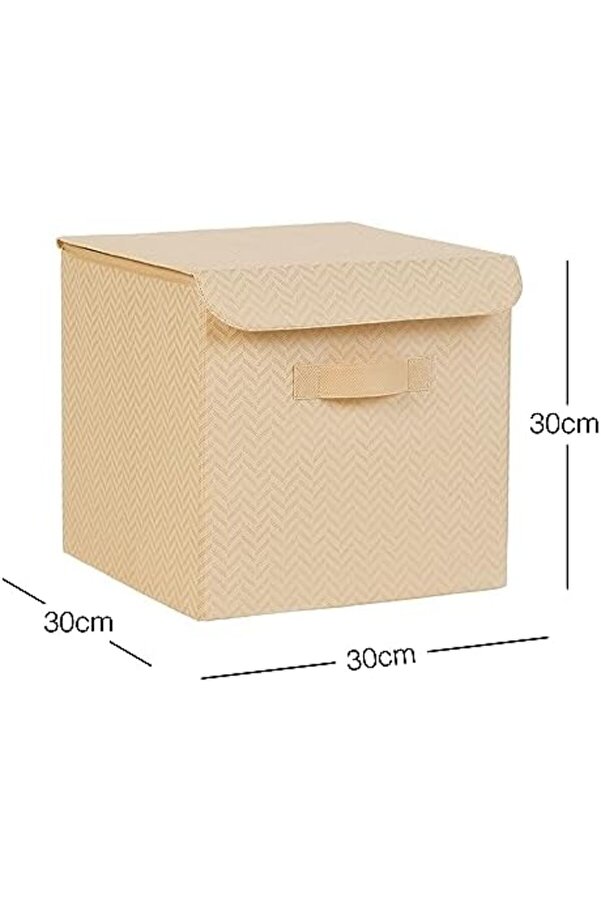 Lvnshop Texti̇le Bej Kapaklı Kutu Set 30 X 30 X 30 Cm 224120