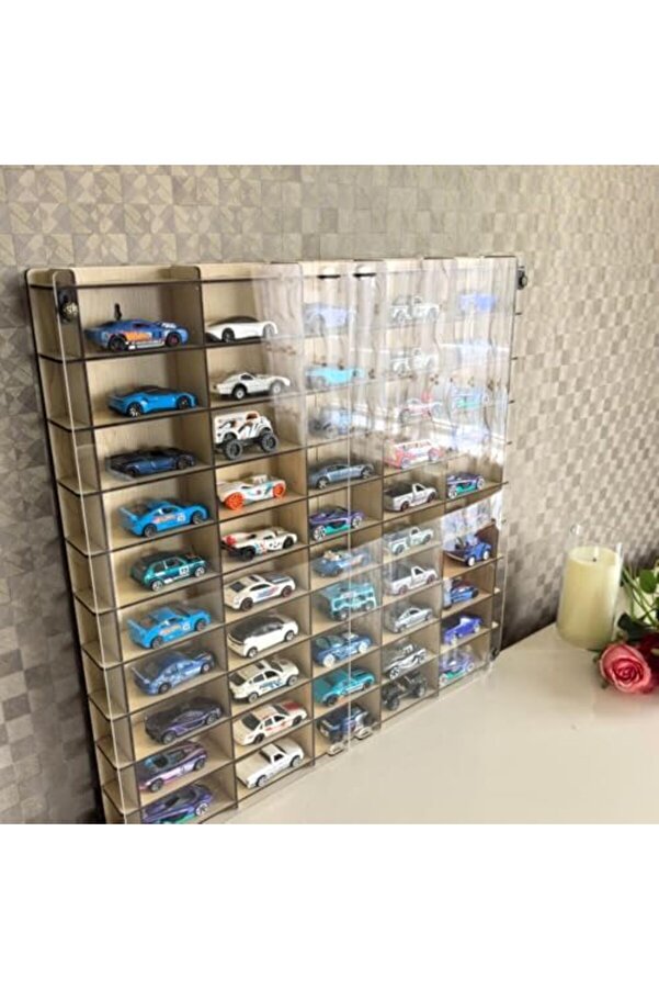 Aclyashop Kapaklı 1/64 Ölçek 50Araç Hotwheels Metal Araç Uyumlu Model Oyuncak Araba Rafı-Akçaağaç