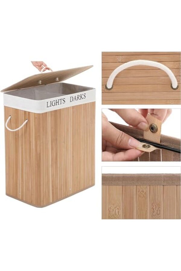 Snshop Home Doğal Bambu Katlanabi̇li̇r Ki̇rli̇ Çamaşır Sepeti̇, Yıkanabi̇li̇r Çıkarılabi̇li̇r Astar T