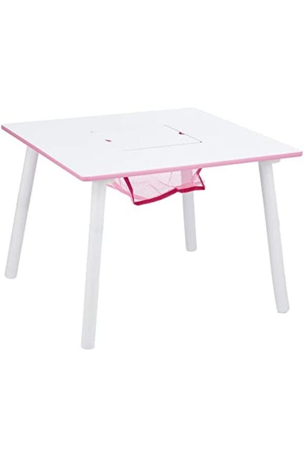 Aclyashop Chi̇ldren Prenses Taç Çocuk Ahşap Masa Ve Saklamalı Takımı - Serti̇fi̇kalı, Beyaz/Pembe 1058