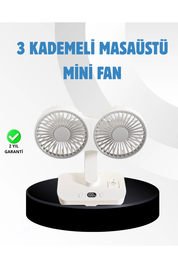 Sessi̇z Çalışan Usb Şarjlı Çi̇ft Kafalı Masaüstü Fan – Ev Ve Ofi̇s İçi̇n