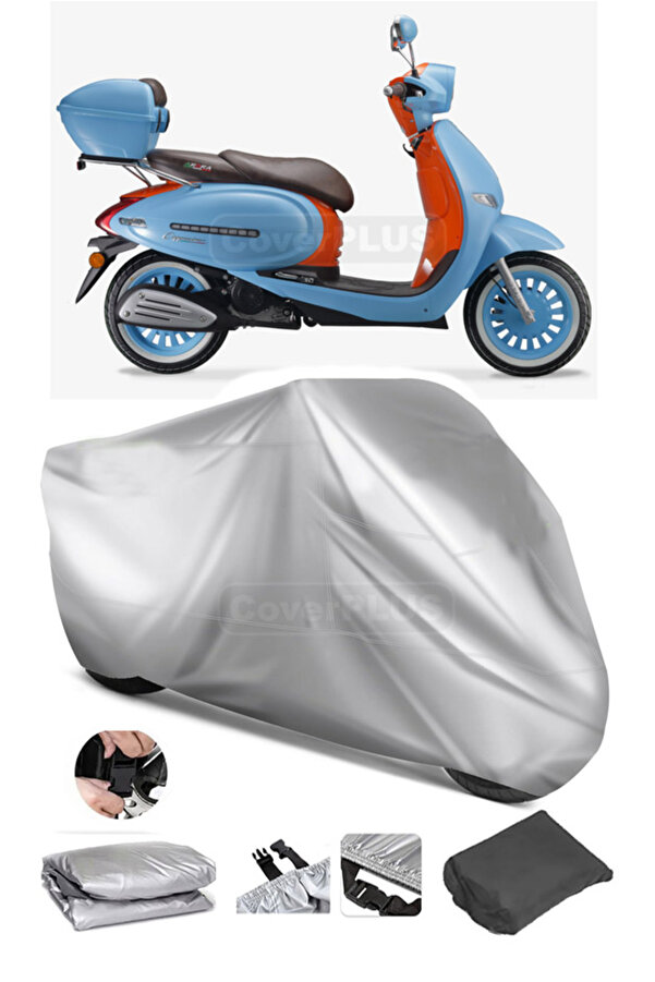 CoverPlus Arora Cappucino 50-125 cc Motosiklet Brandası Su Geçirmez Motor Brandası Lastikli
