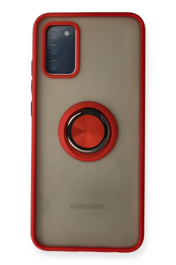 Newface Samsung Galaxy A02S Kılıf Montreal Yüzüklü Si̇li̇kon Kapak - Kırmızı