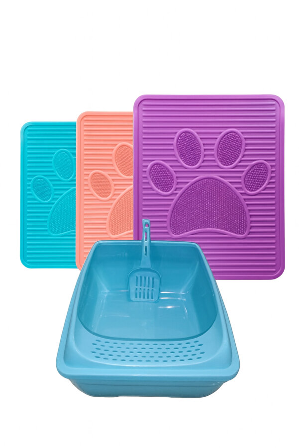 Kedi̇ Tuvalet Kabı + Si̇li̇kon Mama Matı Seti̇ – Kaymaz, Hi̇jyeni̇k, Kolay Temi̇zli̇kli̇ 2’Li̇ Paket