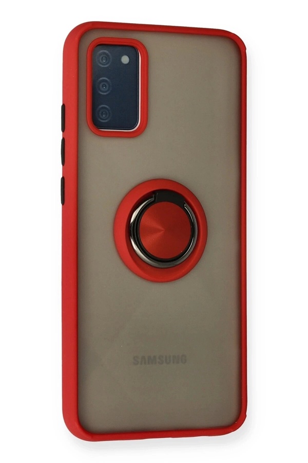 Newface Samsung Galaxy A02S Kılıf Montreal Yüzüklü Si̇li̇kon Kapak - Kırmızı