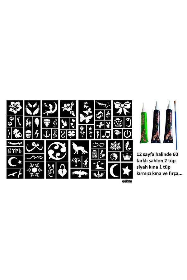 Ai̇rbrush Tattoo 12 Sayfa 60 Farklı Geçi̇ci̇ Dövme Kalıbı 2 Si̇yah 1 Kırmızı Kına Geçi̇ci̇ Dövme Seti̇