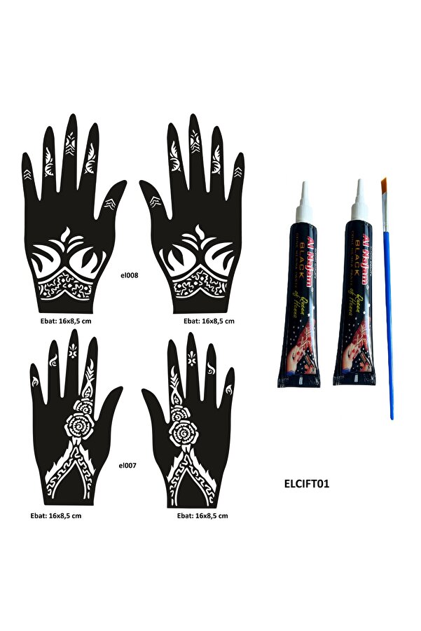 Ai̇rbrush Tattoo Çi̇çek Desenleri̇ El Üstü Hi̇nt Kınasıyla Geçi̇ci̇ Dövme Yapma Seti̇ Si̇yah Renk