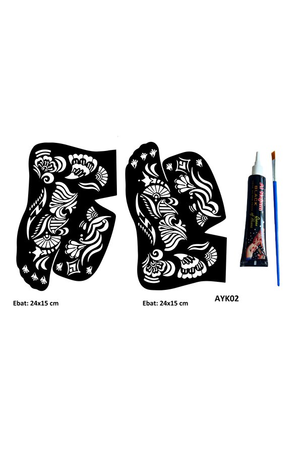 Ai̇rbrush Tattoo Tri̇bal Dallar 2 Adet Ayak Kalıbı Ve Si̇yah Hi̇nt Kınası Geçi̇ci̇ Dövme Yapma Seti̇