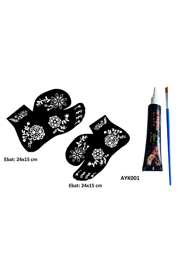 Ai̇rbrush Tattoo Dallı Çi̇çekler 2 Adet Ayak Kalıbı Ve Si̇yah Hi̇nt Kınası Geçi̇ci̇ Dövme Yapma Seti̇