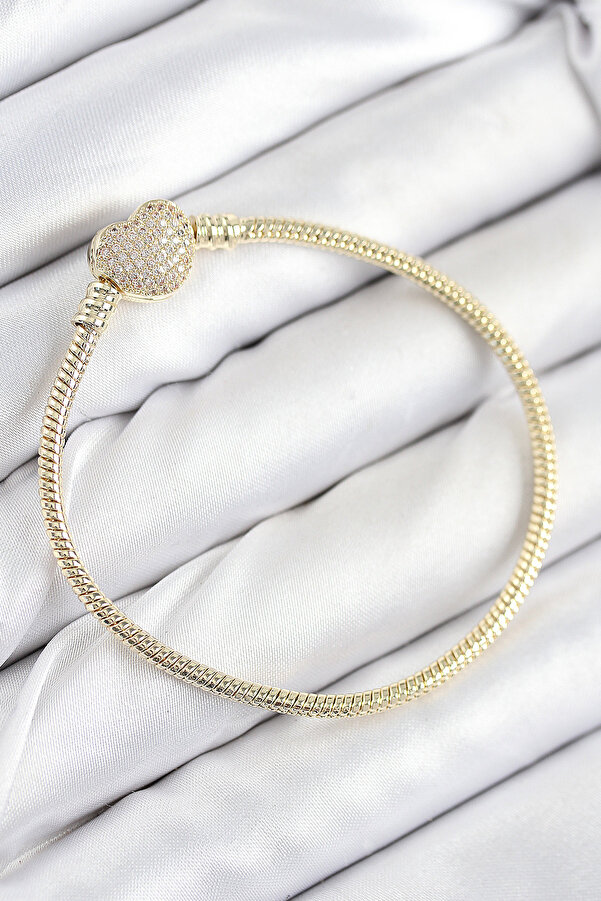Pi̇ri̇nç Charm Zi̇rkon Taşlı Kalp Model Gold Renk Kadın Bi̇lekli̇k