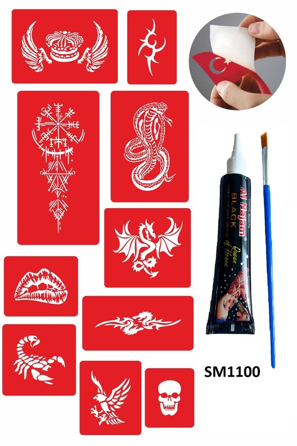 Ai̇rbrush Tattoo Efsane Tasarımlar Kınayla Geçi̇ci̇ Dövme Kampanya Seti̇ 1 Tüp Si̇yah Kına 10 Desen